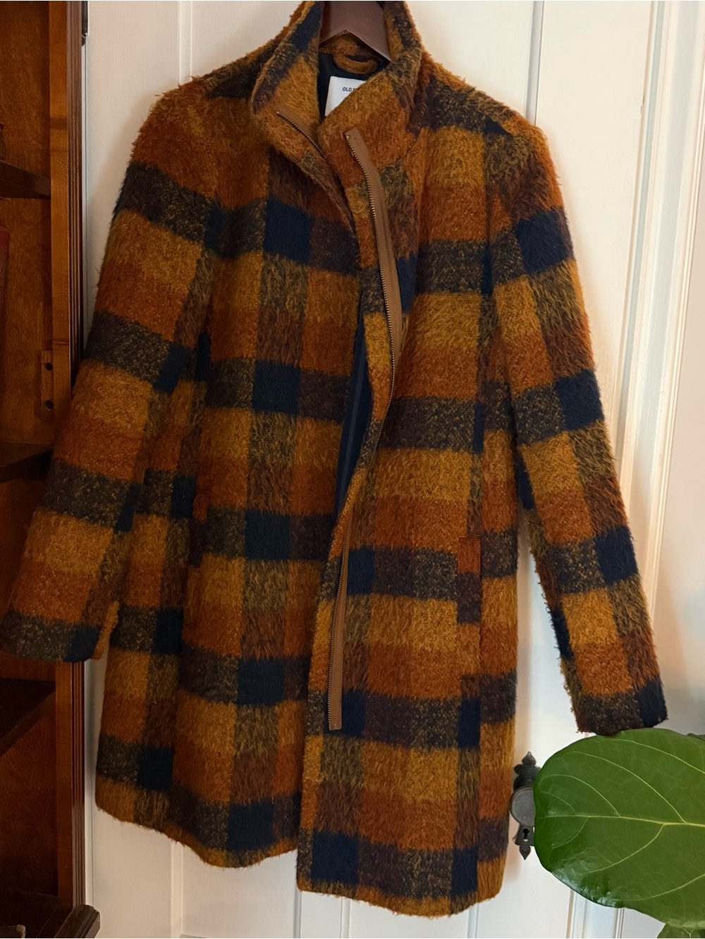 Wool-Blend Plaid Coat in Mustard & Navy - Women's Jacket t. Swift evermore small